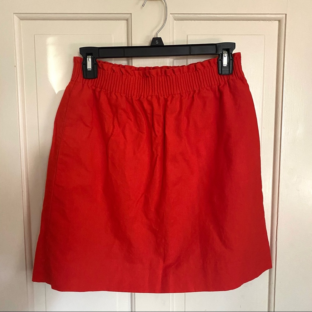 J. Crew Red Linen Skirt, fully lined with scrunched elastic waist